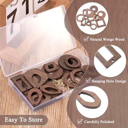 24Pcs Geometry Wooden Earring Charms Wood Earring Blanks Pendants Flat Round Oval Square with Jump Rings for Boho Earring DIY Jewelry Making - Image 6