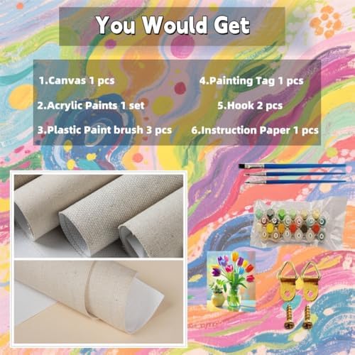 TINDAY Paint by Numbers Kit for Adults Paint by Number for Adults Beginner Tulip Painting by Number for Adult Flower on Canvas Acrylic Painting Wall Decor 16x20 in - Image 6