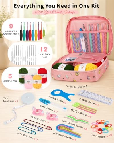 Aeelike Crochet Kit for Beginners- Ideal DIY Craft Gift for Women, Pink - Image 5