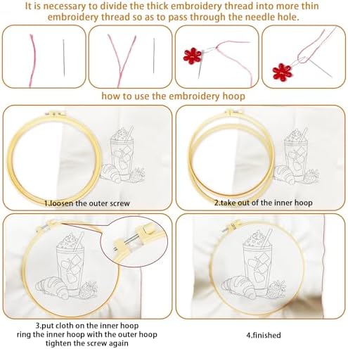 BEUNITONE 4 Set Strawberry Embroidery Kit with Hoops for Adult Beginners - Image 3