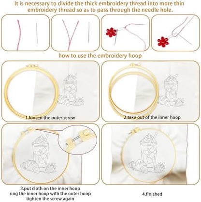 BEUNITONE 4 Set Strawberry Embroidery Kit with Hoops for Adult Beginners - Image 3