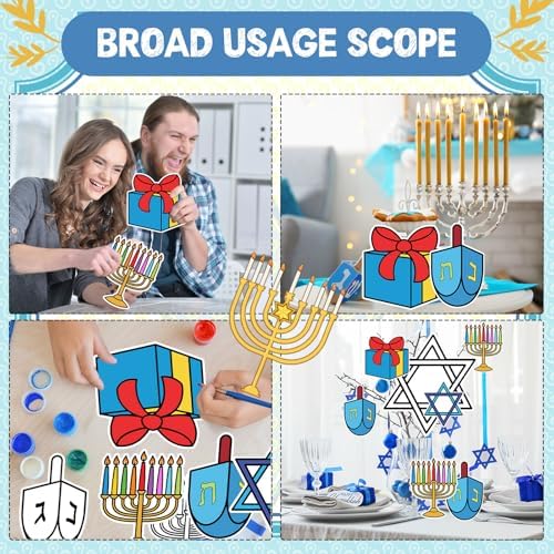 48 Pcs Rosh Hashana Crafts Color Your Own DIY Paper Star of David Menorah Dreidel Color Drawing DIY Craft Gift for Men Women Holiday Hanukkah Painting Activities Party Favor Supplies - Image 5