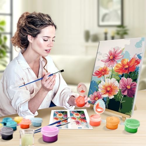 JOOZ Flowers Paint by Numbers Kit for Adults with Frame, Flower Paint by Number with Easel, DIY Floral Adult Paint by Number Kits Framed Canvas for Home Wall Decor 8 x 12 Inch - Image 4