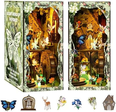 DIY Miniature House Kit, Mini House Building Kit, DIY Book Nook Kit, Tiny Model House for Adults to Build, Beginner 3D Wooden Book Nook, for Family Friends (Hidden Realm-A) by JCSY