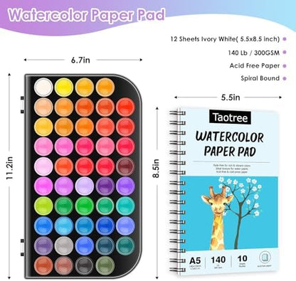 Taotree 48 Watercolor Paint Set with 10 Paint Brushes and Watercolor Book - Image 5