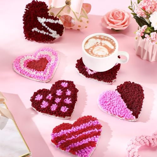 Yaomiao 6 Pcs Valentine's Day Punch Needle Coaster Kit Embroidery Kits Punch Needle Set Craft Supplies with Patterns Yarns Tools Adhesive Felt Embroidery Hoop Instruction Holder for DIY - Image 4