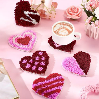 Yaomiao 6 Pcs Valentine's Day Punch Needle Coaster Kit Embroidery Kits Punch Needle Set Craft Supplies with Patterns Yarns Tools Adhesive Felt Embroidery Hoop Instruction Holder for DIY - Image 4