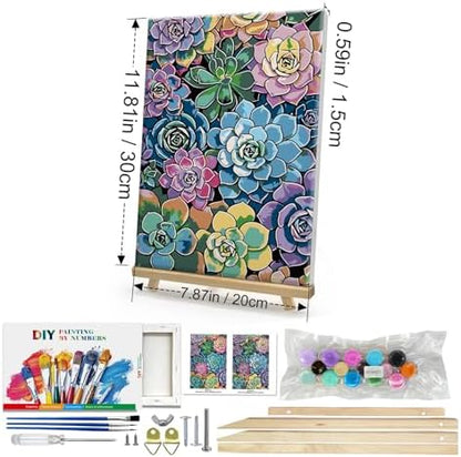HeeBenor Framed Paint by Numbers Kit for Adults, Succulent, 8x12 Inch - Image 2