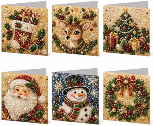 6Pcs Christmas Patterns DIY Pearl Diamond Art Greeting Cards Kits - Image 2