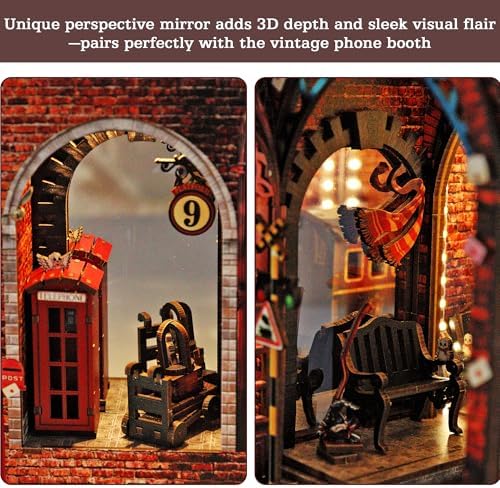 Magic Platform DIY Book Nook Kit Interactive 3D Wood Puzzle LED Magical Miniature with Infinite Mirror Extension Space DIY Bookshelf Insert Decor Gifts Miniature House Magic Express Diorama Scenery - Image 2