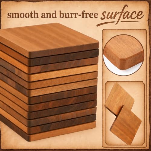 Meanplan 40 Pcs Blank Wooden Coasters, 4 x 4 x 0.28 Inch, Square, Brown - Image 4