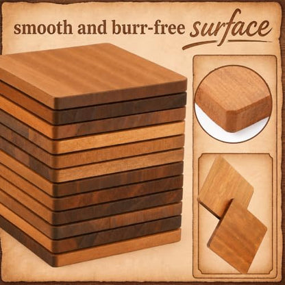 Meanplan 40 Pcs Blank Wooden Coasters, 4 x 4 x 0.28 Inch, Square, Brown - Image 4