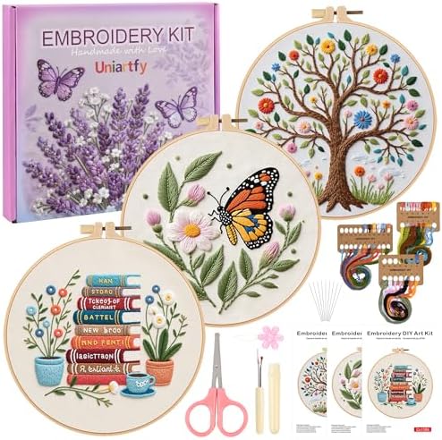 Uniartfy 3 Set Embroidery Kit for Beginners, Butterfly Tree Book Patterns by Uniartfy