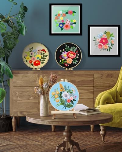 TINDTOP 5 Sets Embroidery Kit for Adults, Floral Embroidery Practice Kit for Beginners Include Embroidery Cloth Hoops Threads for Craft Lover Hand Stitch - Image 5