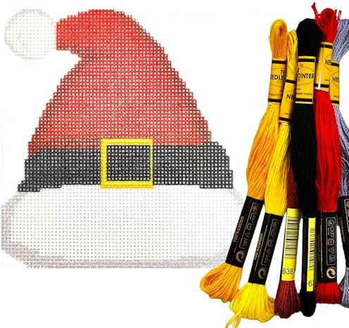 Howie's Christmas Needlepoint Needlepoint Kits, 18CT Printed Embroidery Pattern Starter Kits, Stamped Patterns Canvas Kits(Christmas Hat,4x4inch) by HowiesNeedlepoint
