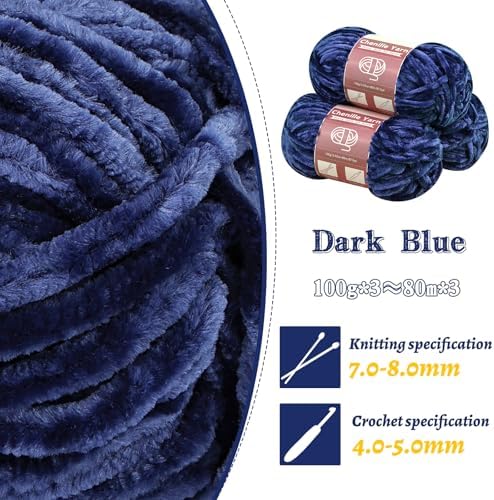 LUNARM Chenille Yarn 3 Pack 3.5oz Chunky Blanket Velvet Yarn 263 Yard - Image 3