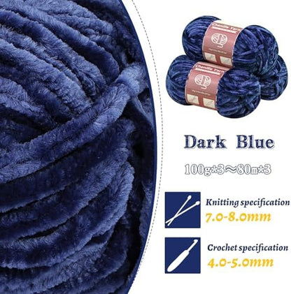LUNARM Chenille Yarn 3 Pack 3.5oz Chunky Blanket Velvet Yarn 263 Yard - Image 3