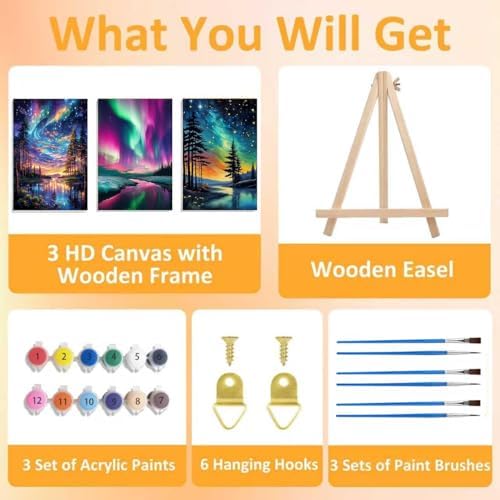 3 Pack Framed Paint by Numbers for Adult with Wooden Easel (8x12 inch) - Image 4
