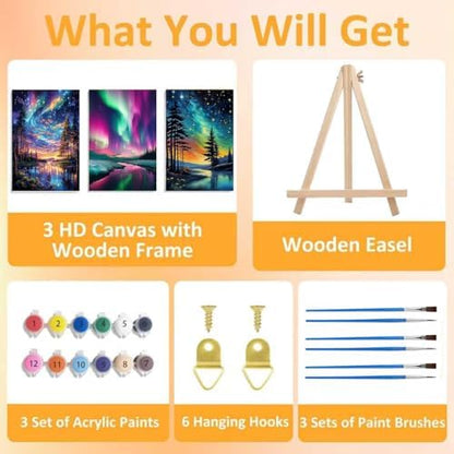 3 Pack Framed Paint by Numbers for Adult with Wooden Easel (8x12 inch) - Image 4