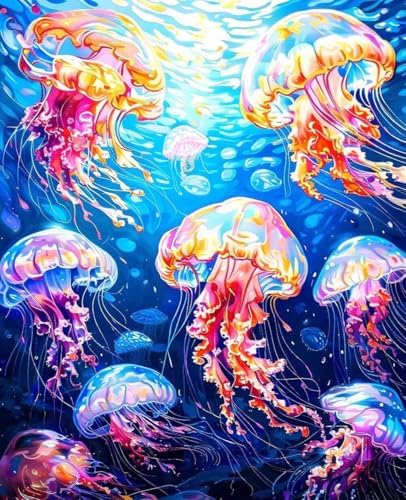 Paint by Numbers Kit for Adults Beginner, Animal Paint by Numbers Jellyfish, DIY Easy Acrylic Watercolor Oil Painting Kit with Brushes, Arts and Crafts for Adult for Home Wall Decor 12x16 in X-72 by Unknown