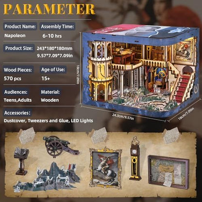 MiniCity Napoleon Book Nook Kit, DIY Wooden Miniature House Puzzle with LED - Image 2