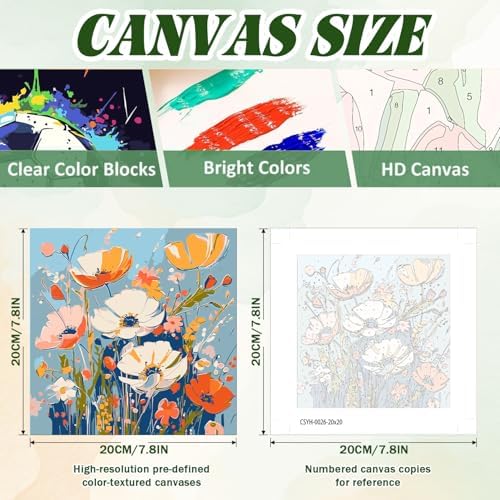ICYANART Paint by Numbers for Adults Framed, Flowers Number Painting 8x8In - Image 3