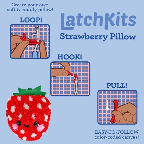 LatchKits Strawberry Pillow - Latch Hook Kits for Kids, Arts and Crafts, Yarn Art, Kids Crafts, Toys for Girls, Birthday Gift for Girls, Easy to Follow Pattern, Hook Included, Craft Kits, Ages 6+ - Image 6