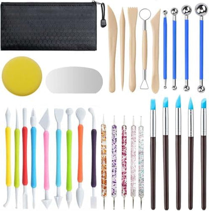 Langqun 31pcs Clay Tools,Pottery Tools Kit,Air Dry Clay Tools,Polymer Clay Dotting Tools,Ceramic Supplies for Kids and Adults,Sculpting,Modeling,Shaping by LANGQUN