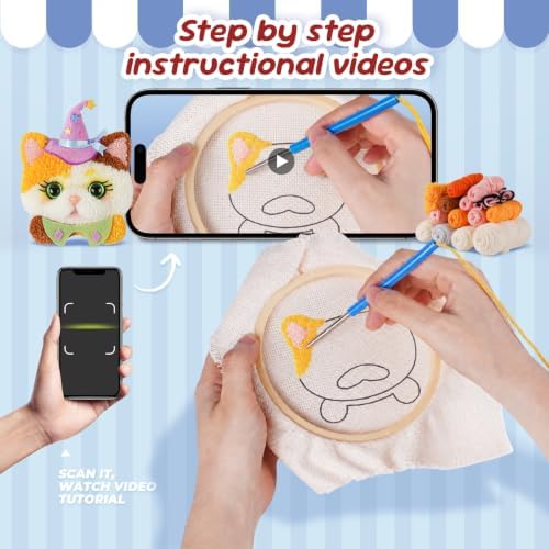 Gipony Punch Needle kit for Beginners,Embroidery kit for Beginners,Punch Needle Kits Adults Beginner,Including Printed Patterns, Needles, Easy to Follow Instructions, and Videos-Cat Family - Image 4