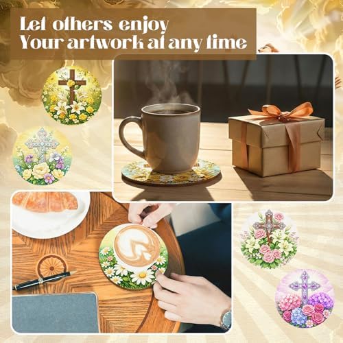 Reallnaive 45 Pcs Cross Wooden Coasters Painting Kit, 4 Inch Paint Your Own Christian Coasters with Markers, Religious Easter Arts and Crafts for Adults Women Seniors Elderly Crafters Gifts - Image 3