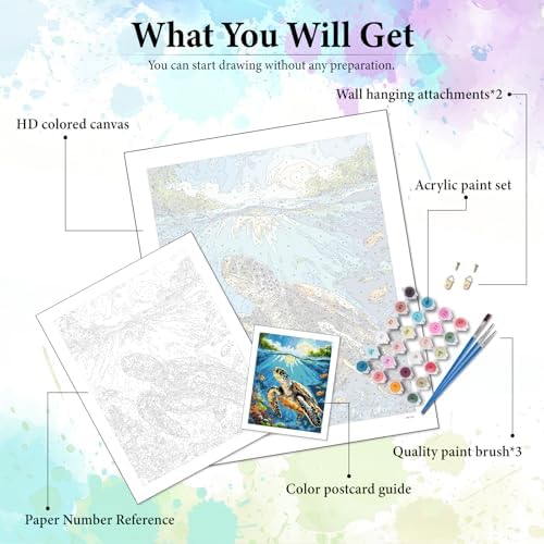 Sea Turtle Paint by Numbers Kit for Adults Without Frame 16x20 IN - Image 4