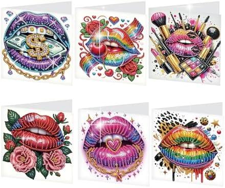 antor 6 Pack 5D Diamond Painting Greeting Cards, Fashionable Lip Design by antor