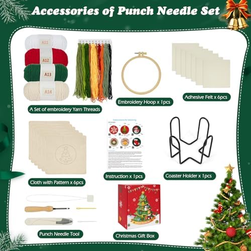 UHAPEER 6PCS Christmas Punch Needle Kit, Punch Needle Embroidery Kit - Image 2