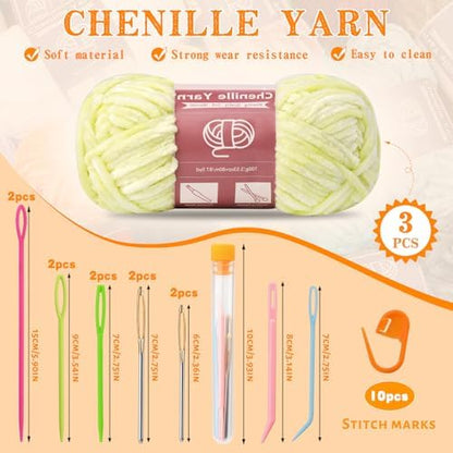 LUNARM Chenille Yarn 3 Pack 3.5oz Chunky Blanket Velvet Yarn 263 Yard - Image 2