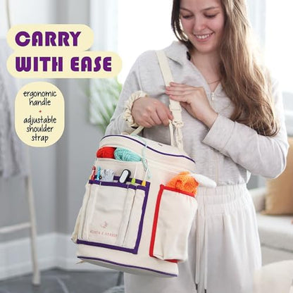 Hearth & Harbor Crochet Bag Organizer – Durable Knitting Bag, Yarn Organizer for Accessories and Supplies, Canvas Yarn Holder, Crochet Carrying Case with Accessories Pouch, Storage Organizer - Image 5