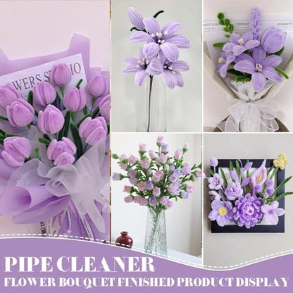 AHAMETON 620Pcs Purple Pipe Cleaners Flower Kit,Chenille Stems Craft - Image 6