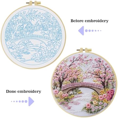 ZuoAnLF Cherry Tree DIY Embroidery Starter Set for Adults Beginner Hand Embroidery Needlepoint KitsIncluding Stamped Cloth, Bamboo Hoop, Color Threads, Needles - Image 4