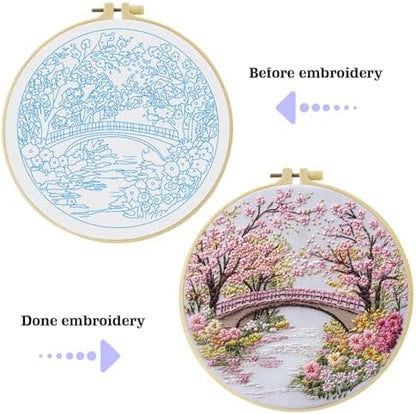 ZuoAnLF Cherry Tree DIY Embroidery Starter Set for Adults Beginner Hand Embroidery Needlepoint KitsIncluding Stamped Cloth, Bamboo Hoop, Color Threads, Needles - Image 4