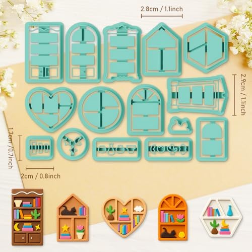 ORIGACH 15 Pcs Mini Bookshelf Window Frame Polymer Clay Cutters Set - Image 3
