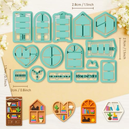 ORIGACH 15 Pcs Mini Bookshelf Window Frame Polymer Clay Cutters Set - Image 3