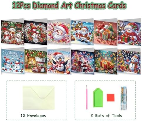 12 Packs Diamond Art Cards Kit, Diamond Painting Greeting Cards with Envelopes, DIY Card Making Kits for Adults, Gifts for Families, Friends, Partners (Santa Claus) - Image 2