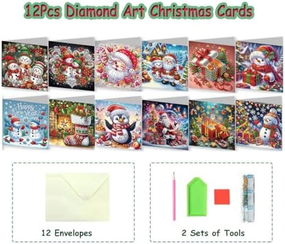 12 Packs Diamond Art Cards Kit, Diamond Painting Greeting Cards with Envelopes, DIY Card Making Kits for Adults, Gifts for Families, Friends, Partners (Santa Claus) - Image 2