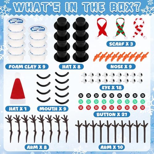 9 Pack Christmas Crafts, DIY Snowman Clay for Kids, Gifts Stocking Stuffer - Image 2