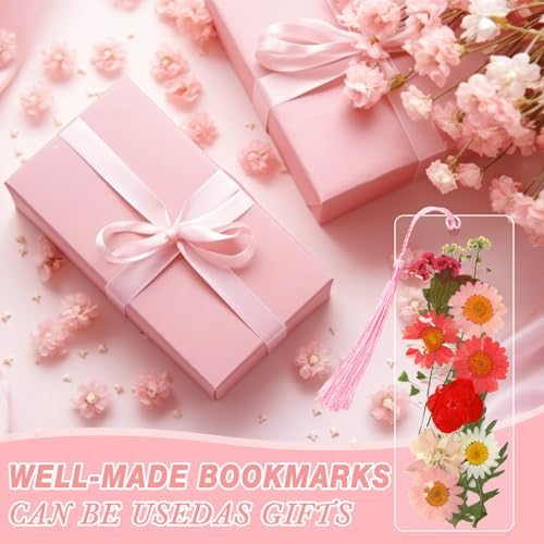 AmazingSpark 222 Pcs Dried Flower Bookmark Kit with Tassels, Pink - Image 6