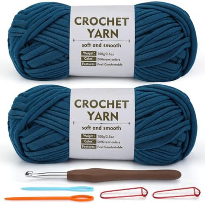 SHWAKK 2 Pack T-Shirt Yarn Set, Blue Crochet Yarn for Knitting & Crochet by SHWAKK