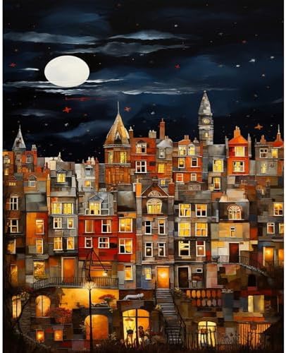 PRASIO Paint by Numbers Kit for Adults Beginner, Moonlight House Adult Paint by Number Kits, DIY Acrylic Paint by Numbers Kit for Adults Canvas for Home Decor Gift 16x20 Inch by Unknown