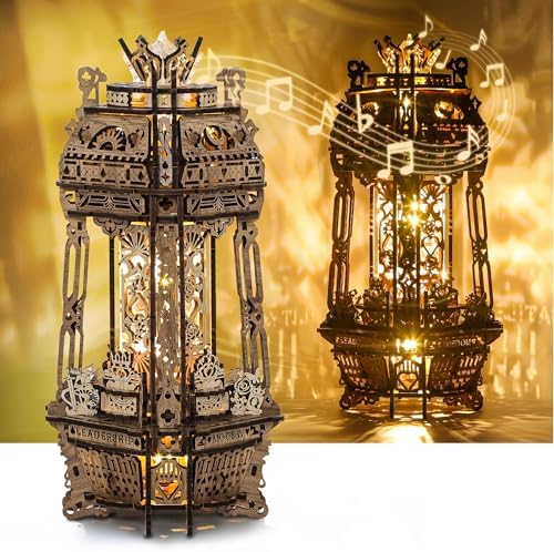 FUNPOLA LED 3D Wood Puzzle Poker World Projector Lamp – DIY Craft Kit with LED Lights and Music Box – Creative Poker-Themed Lamp, Nightlight Gift for Home Décor (White Maple) by FUNPOLAHomeDecor3DPuzzles