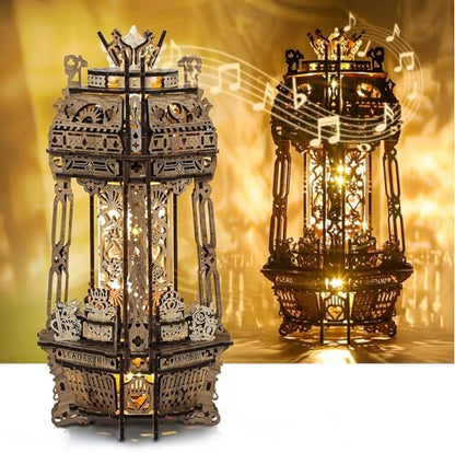 FUNPOLA LED 3D Wood Puzzle Poker World Projector Lamp – DIY Craft Kit with LED Lights and Music Box – Creative Poker-Themed Lamp, Nightlight Gift for Home Décor (White Maple) by FUNPOLAHomeDecor3DPuzzles
