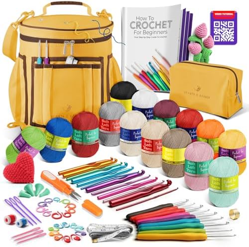 Crochet Kit for Beginners Adults and Kids - Beginner Crochet Kit for Adults with Step-by-Step Video Tutorials, Amigurumi and Crocheting Kit, Crochet Starter Kit with Soft Crochet Yarn and Crochet Bag by HearthHarbor