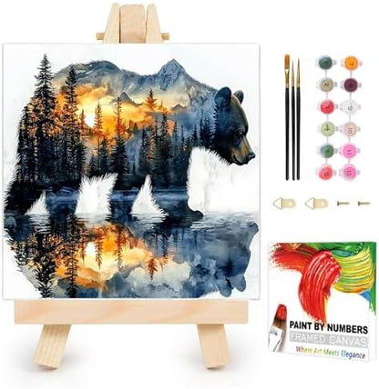 AUKELHJ Framed Paint by Numbers Kit for Adults, Bear, 10x10 inch by Unknown